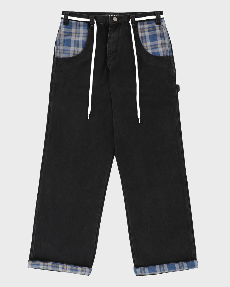 lakai-plaid-contrast-jean-wide-leg-noir image 1