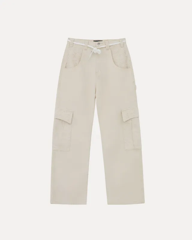 lakai-wide-leg-lace-applique-cargo-pant-natural-pantalon-cargo image 1