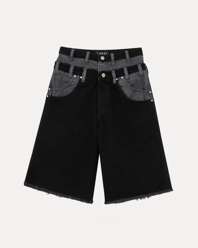 lakai-double-waisted-jumbo-jorts-jean-short-noir-gris image 1