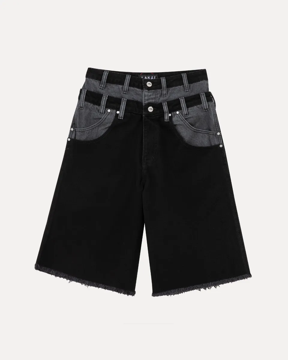 lakai-double-waisted-jumbo-jorts-jean-short-noir-gris image 1