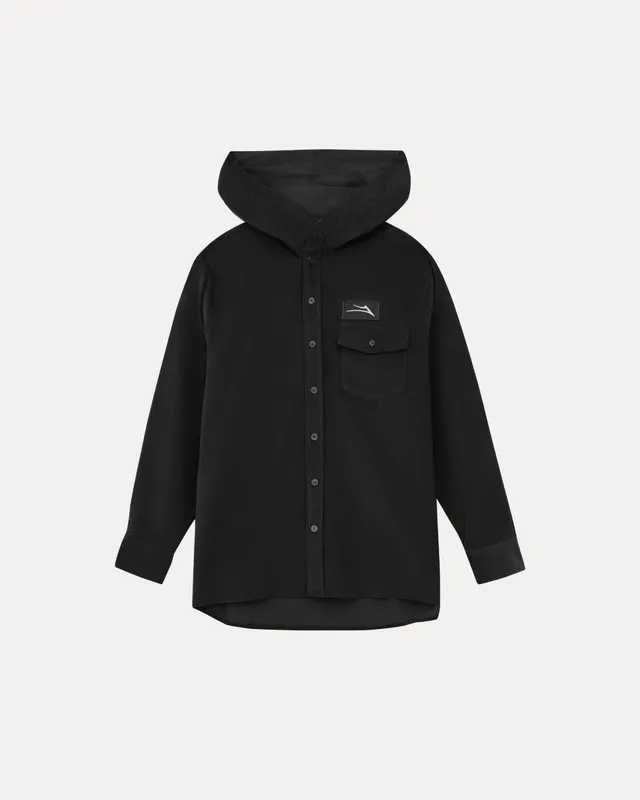 lakai-hooded-corduroy-button-up-shirt-chemise-noire-capuche image 1