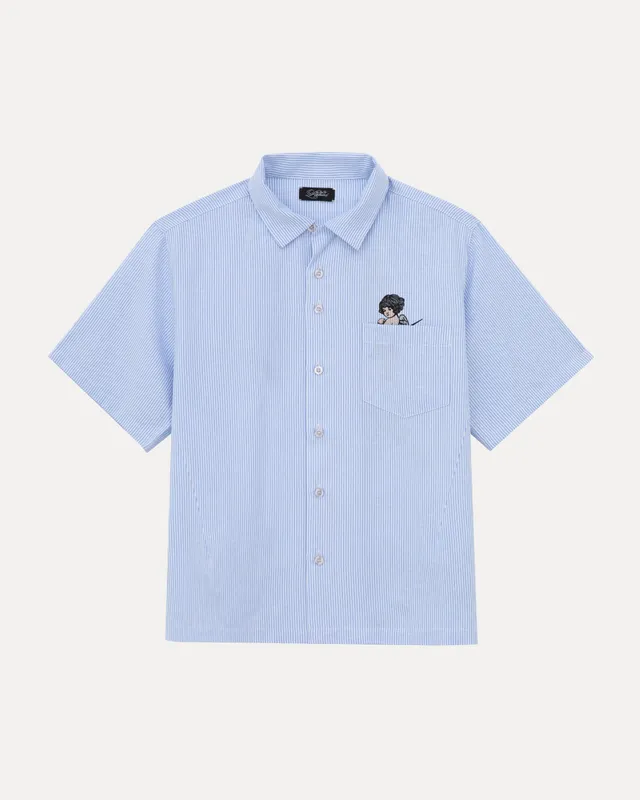 lakai-camp-collar-chemise-boutonn-e-white-and-blue-stripe image 1