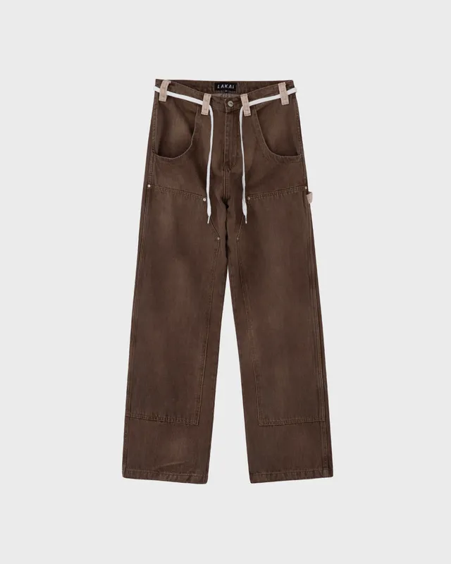 lakai-wide-leg-double-knee-pant-washed-brown-pantalon image 1